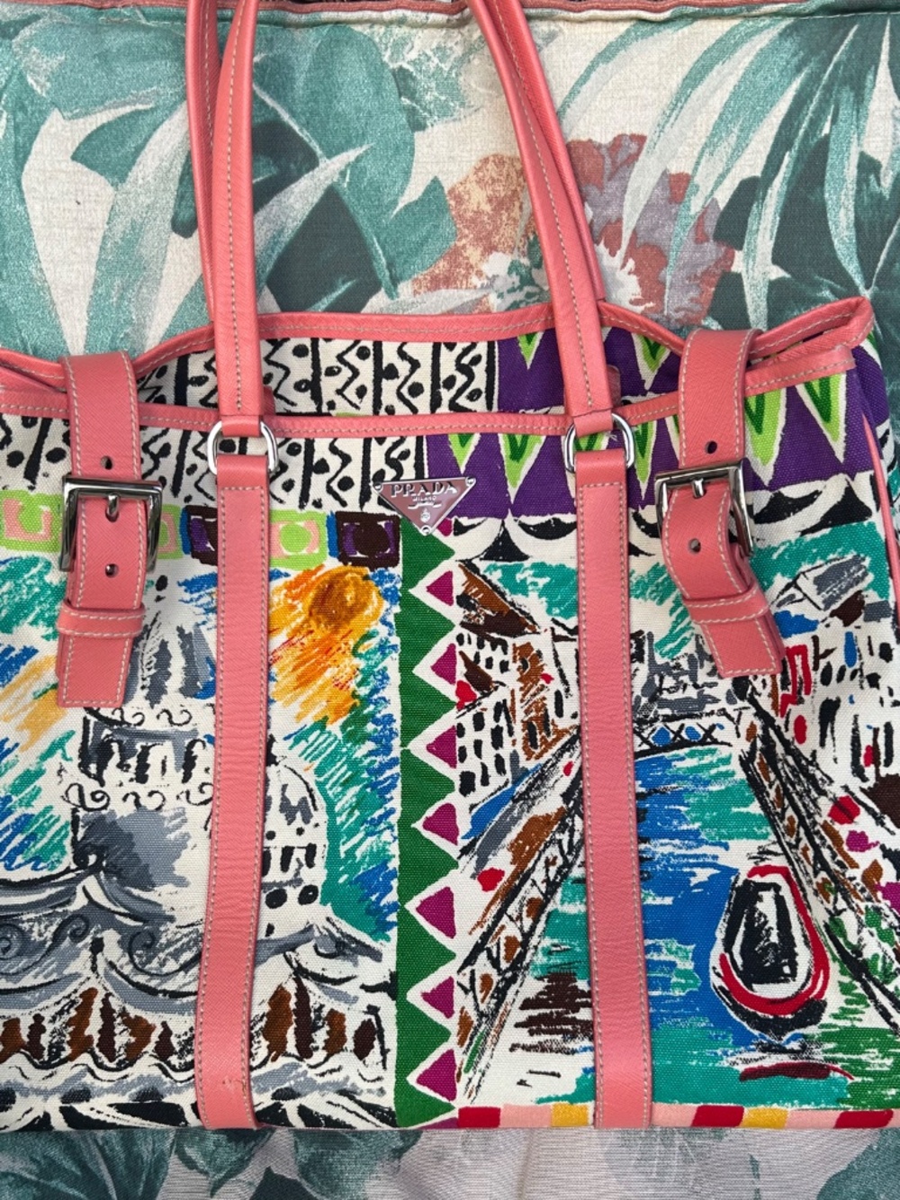 PRADA CANAPA STAMPATA VENEZIA TOTE